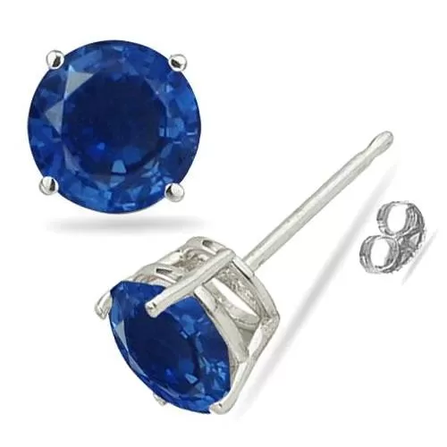 1 1/4ct Blue Sapphire Studs Earrings 14K White Gold