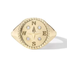 10K Gold Compass Signet Ring