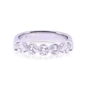 14K WHITE GOLD 5 ROUND DIAMOND RING - 1.00CTW