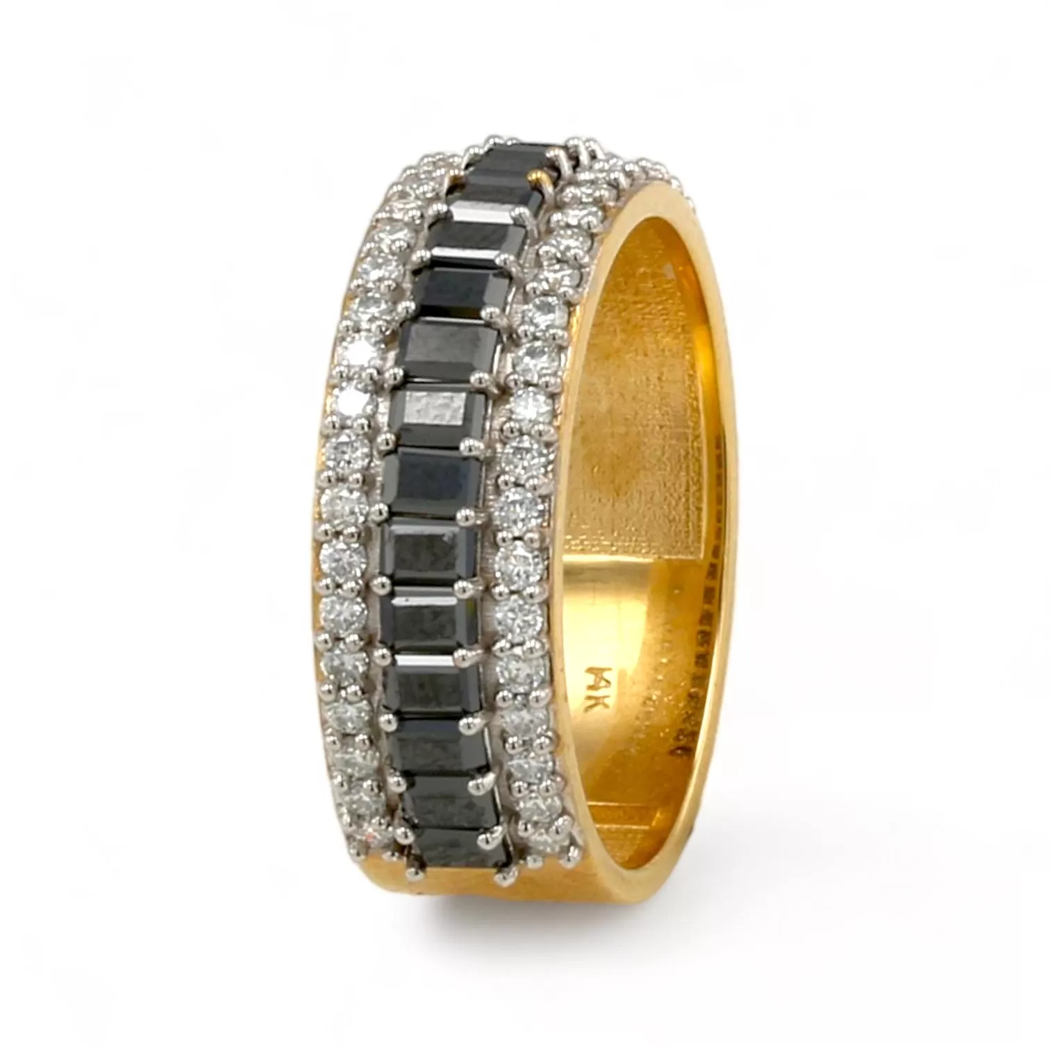 14K Yellow gold black diamond solid band ring-162838