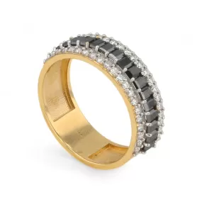 14K Yellow gold black diamond solid band ring-162838