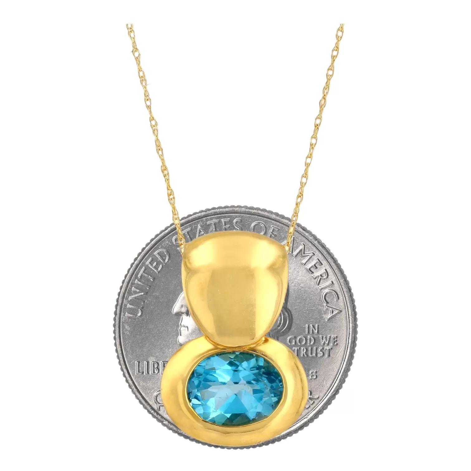 14K Yellow gold oval Roman design blue topaz necklace-10532