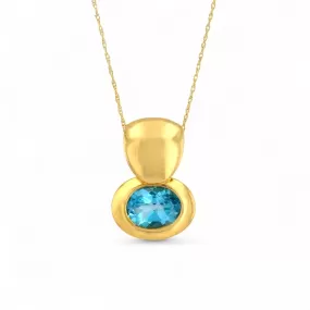 14K Yellow gold oval Roman design blue topaz necklace-10532