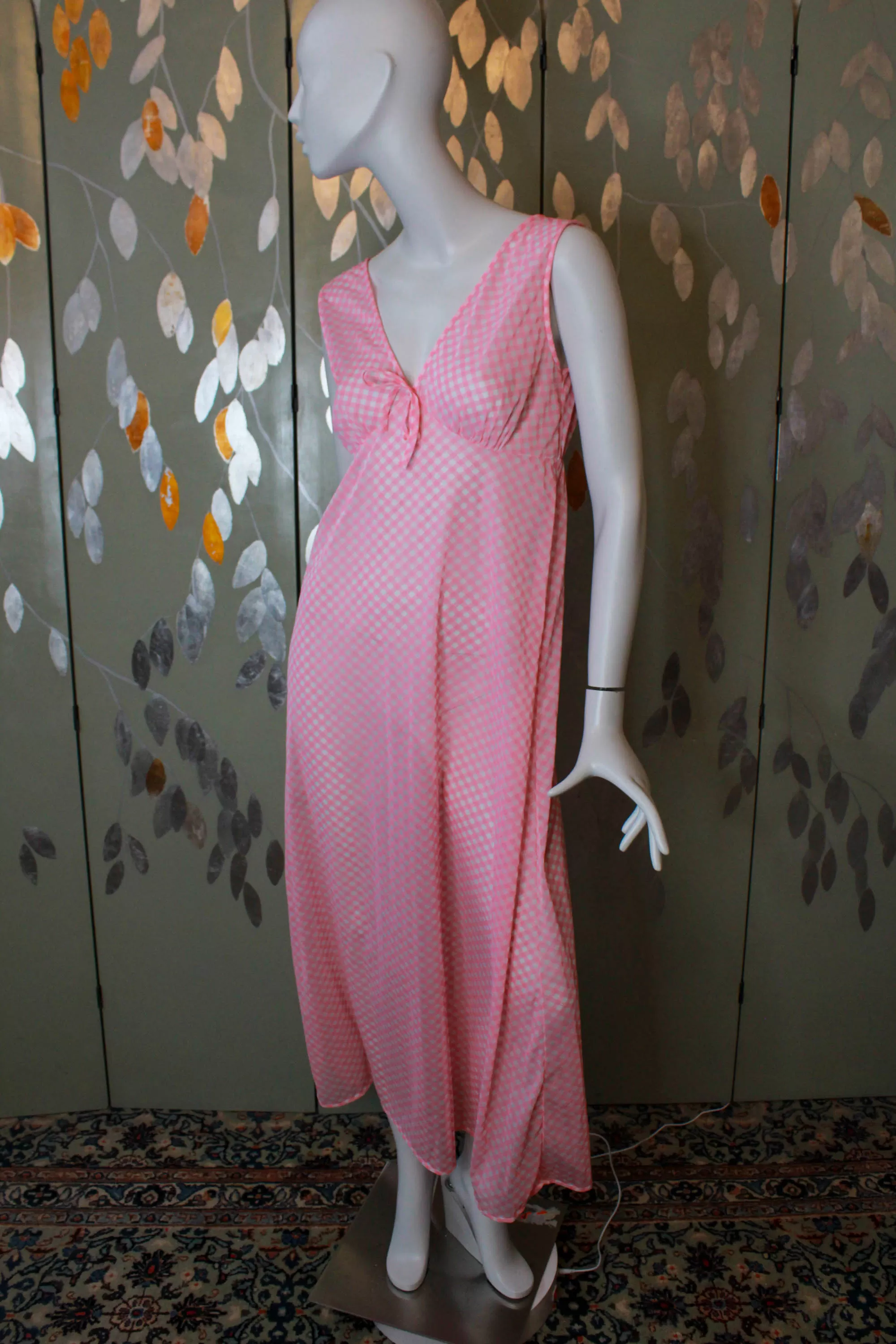 1970s Pink Gingham Nightgown, Medium