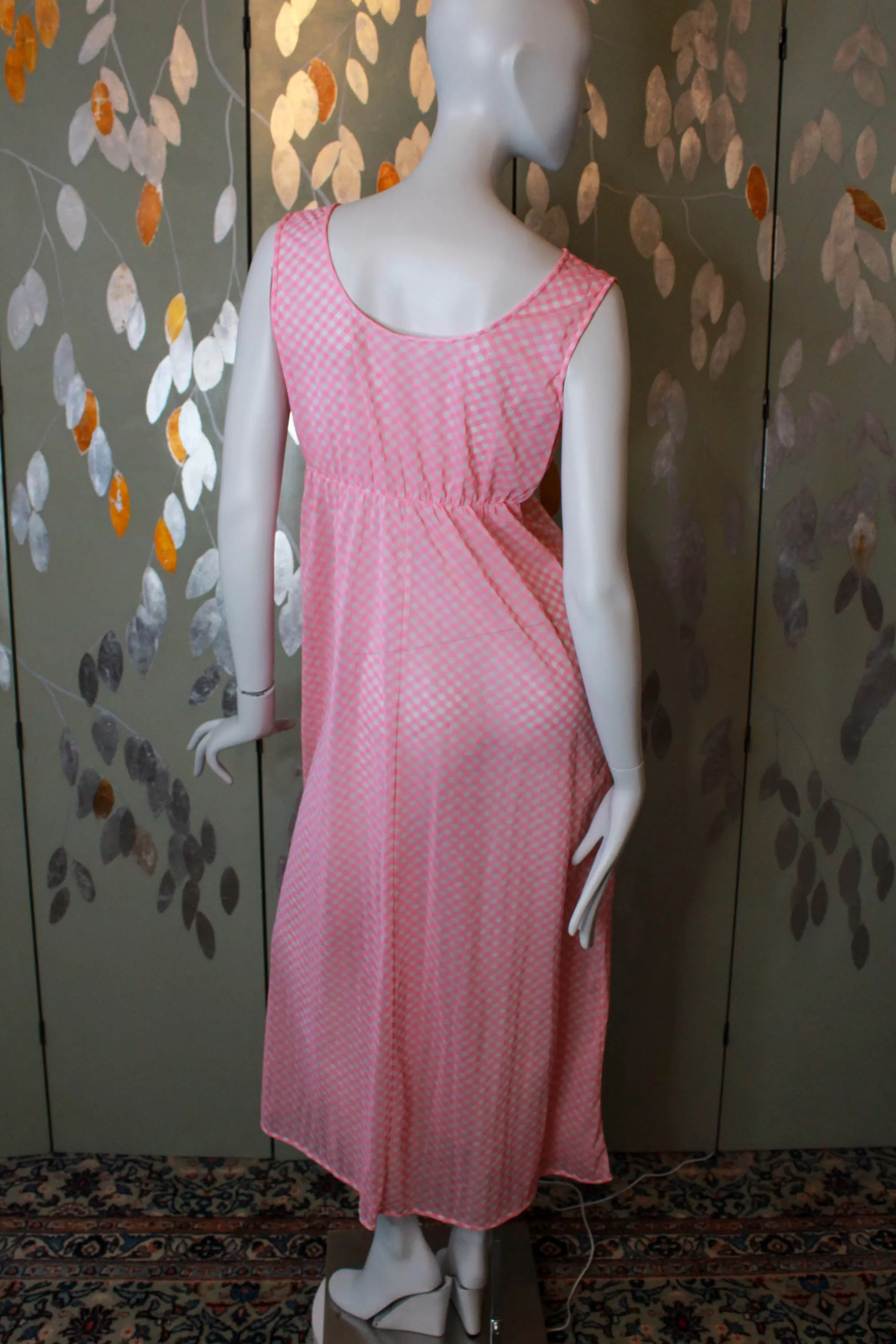 1970s Pink Gingham Nightgown, Medium