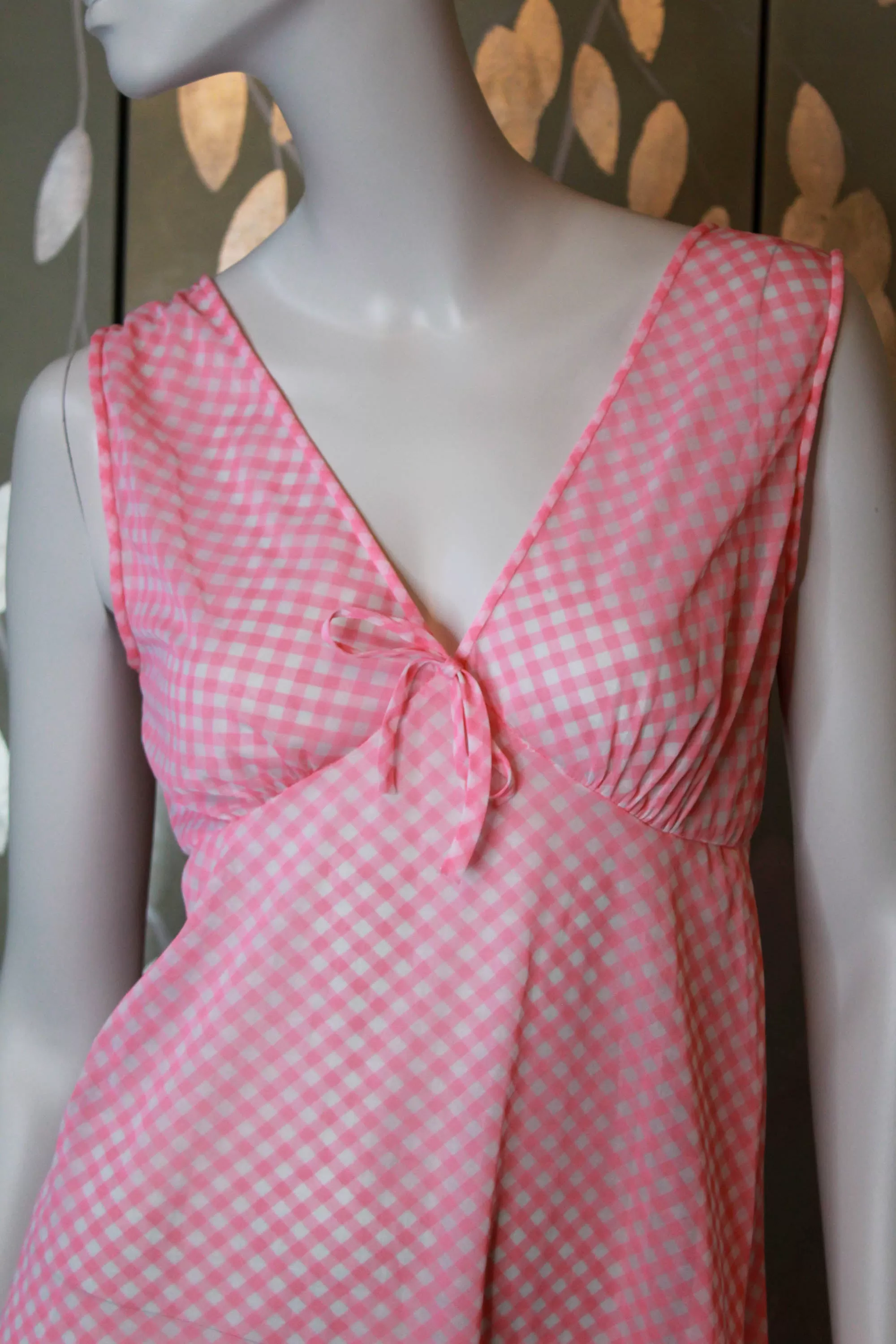 1970s Pink Gingham Nightgown, Medium