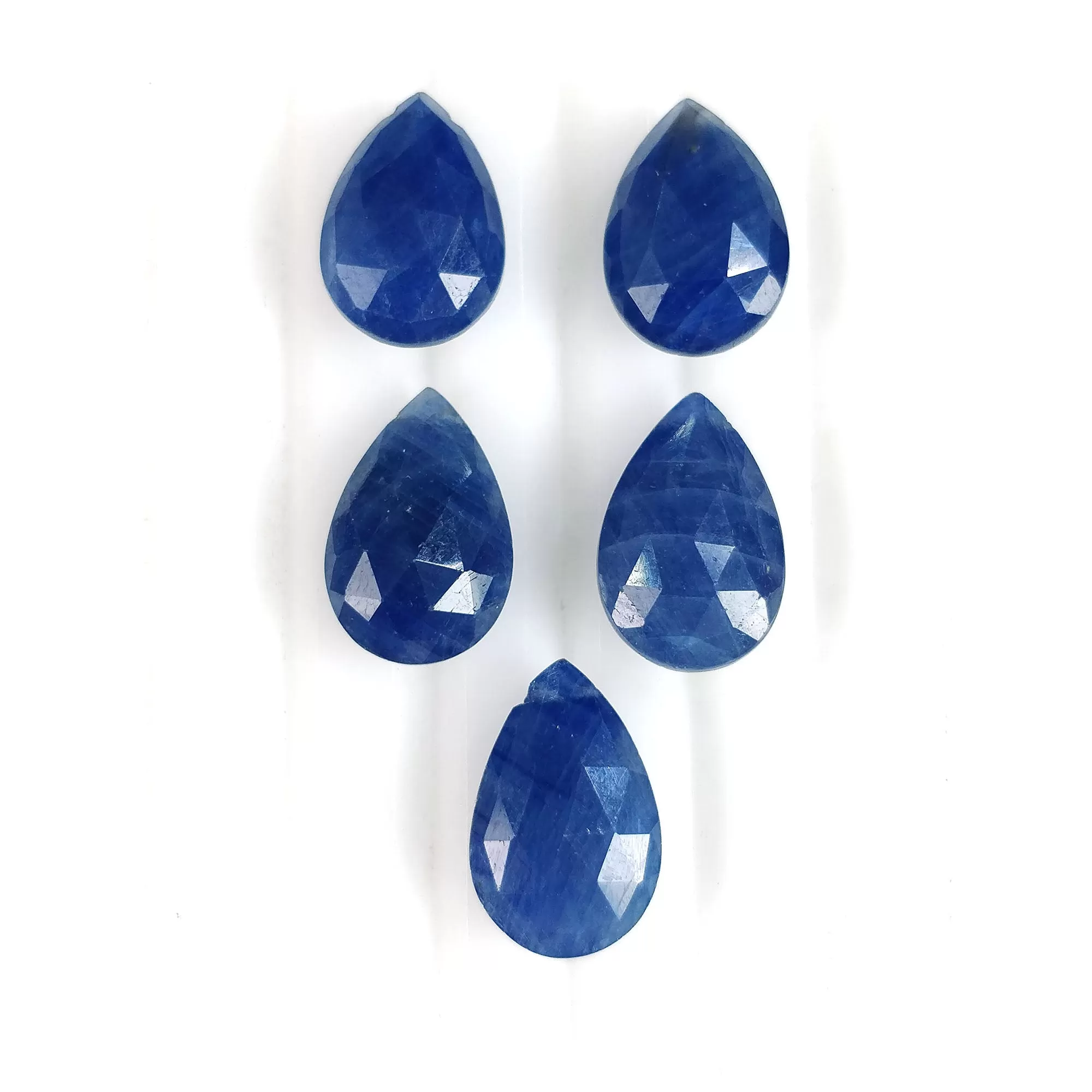 26.25cts Natural Untreated BLUE SAPPHIRE Gemstone Side To Side Drilled Checker Cut Pear Shape Briolette 13*9mm