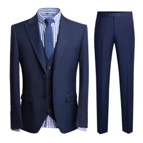 3-Piece Men's Two-Button Lapel Collar Suit Navy