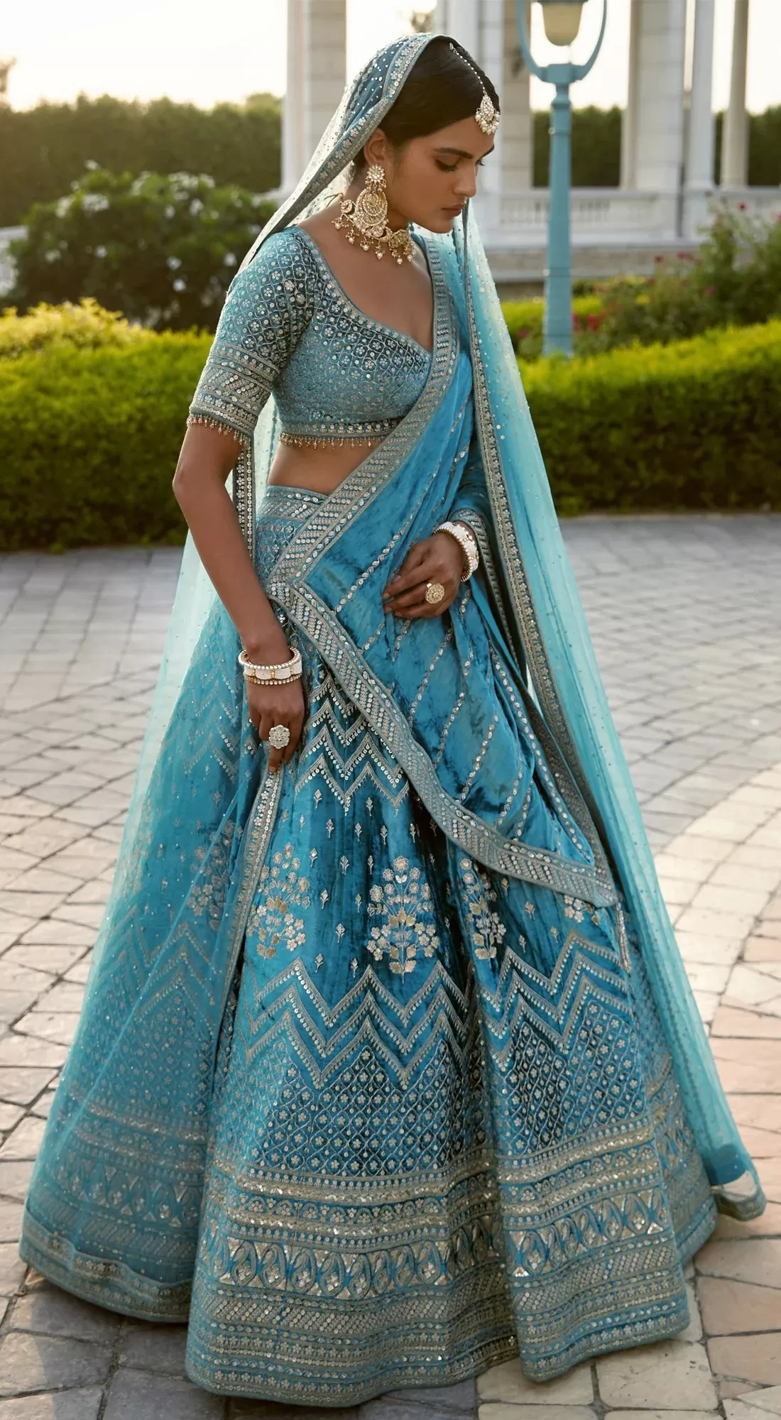 310169 Sea Blue Embroidered Designer Lehenga with Dupatta