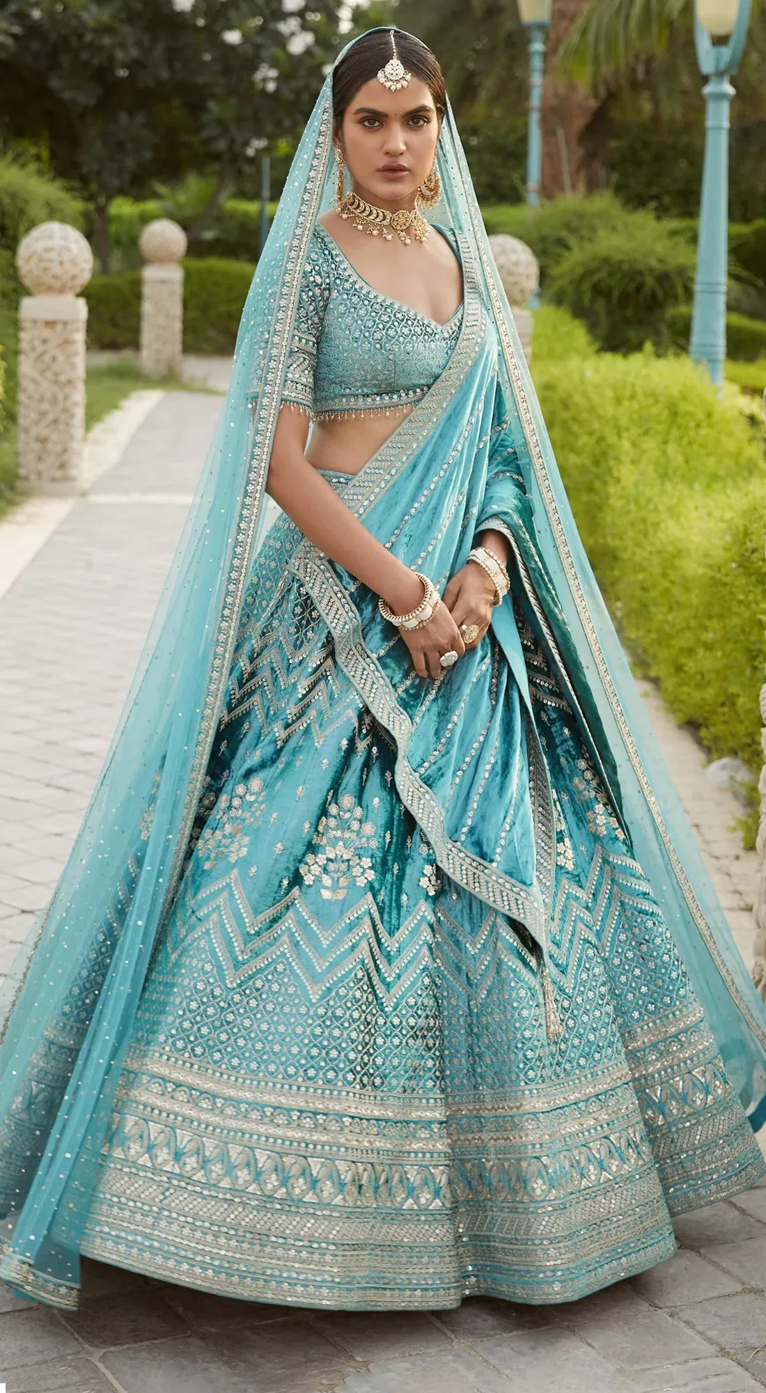 310169 Sea Blue Embroidered Designer Lehenga with Dupatta