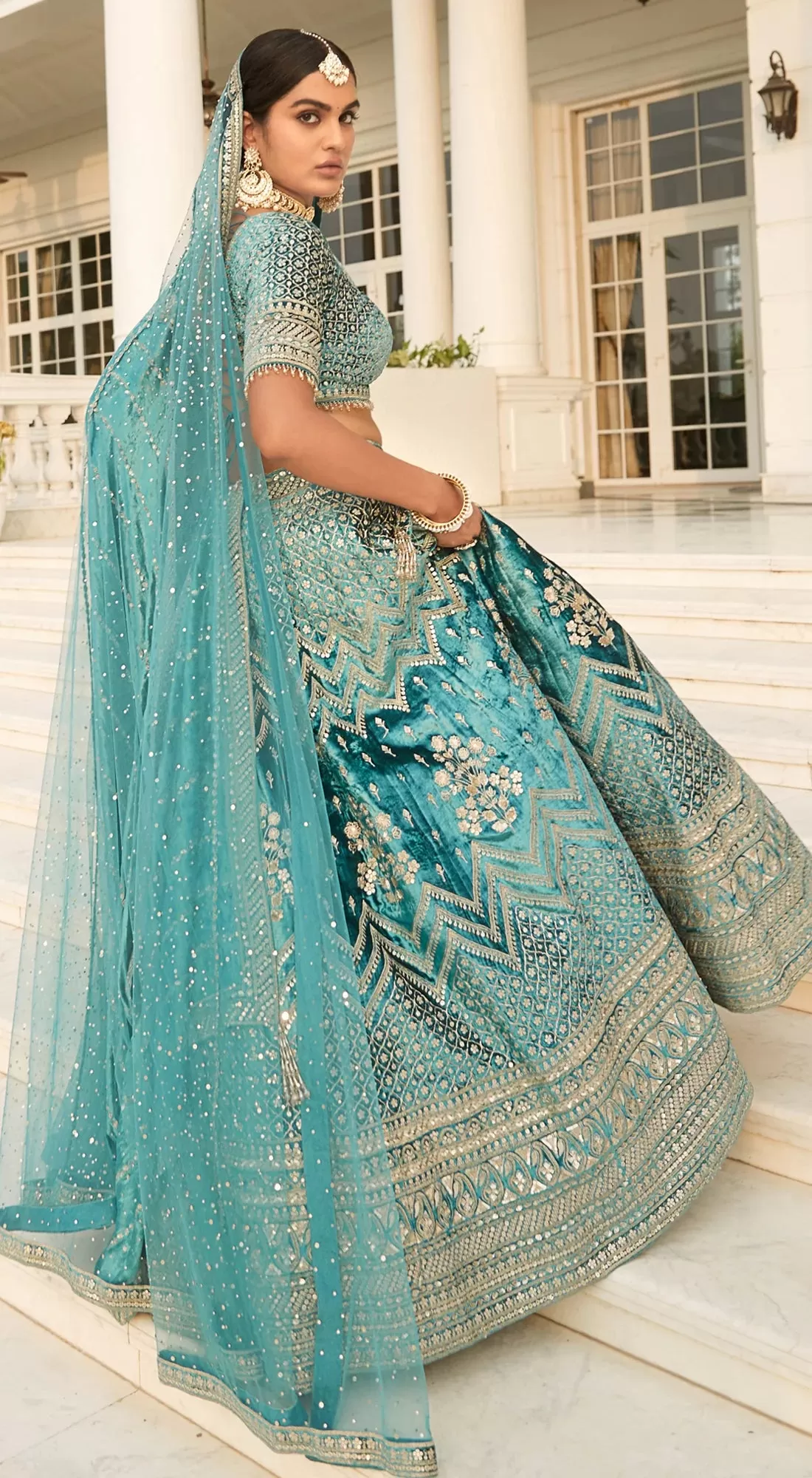 310169 Sea Blue Embroidered Designer Lehenga with Dupatta