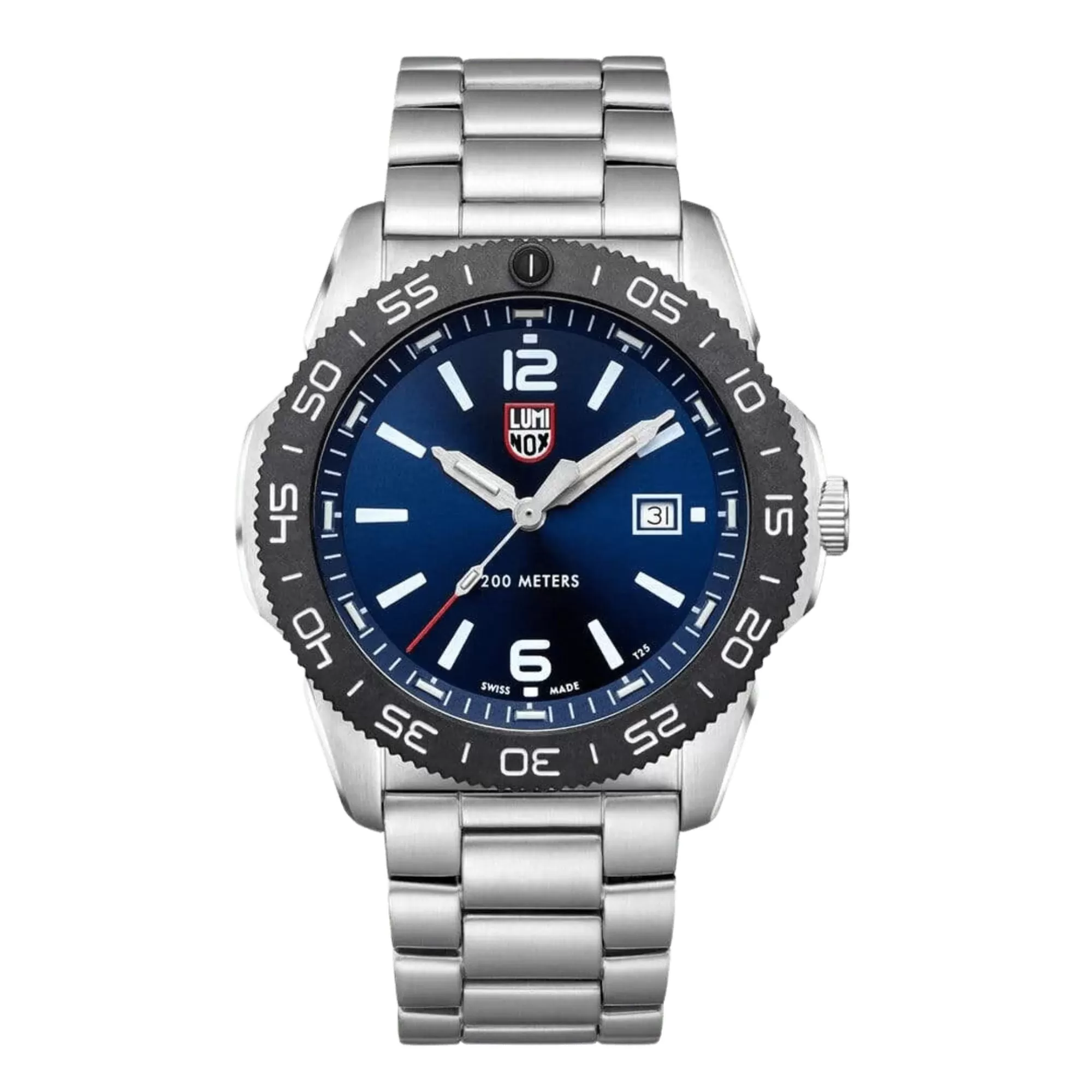 44MM LUMINOX PACIFIC DIVER QUARTZ WATCH WITH BLUE AND WHITE DATE DIAL