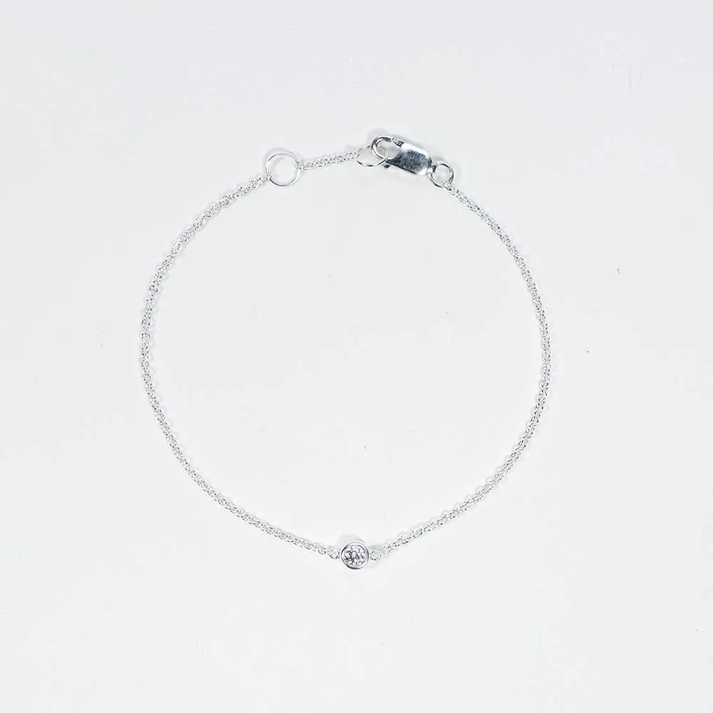 4mm Silver Crystal Solitaire Silver Bracelet