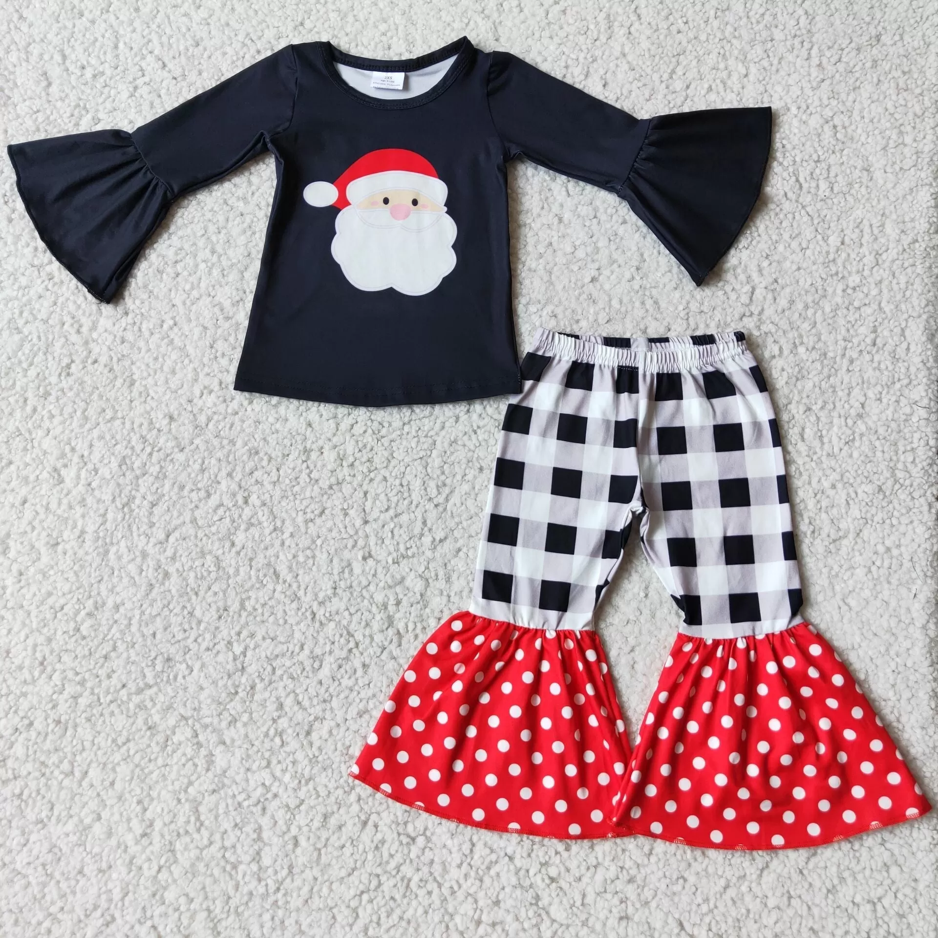 6 A8-14 grl black christmas santa claus top plaid pants outfits-promotion 2023.10.28