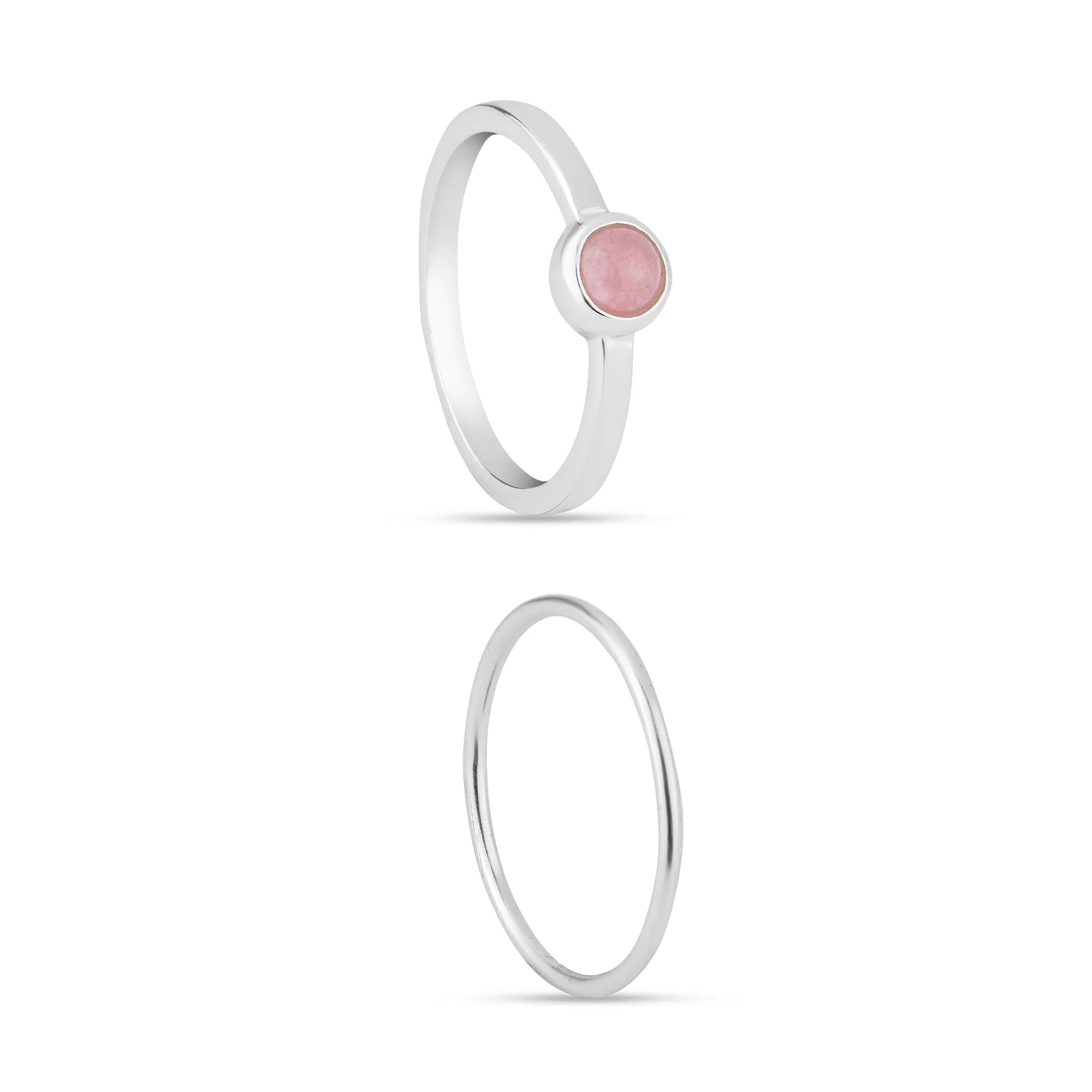 925 Recycled Sterling Silver Rose Quartz Rings Set Of Two Pink-Large