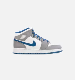 Air Jordan 1 Mid True Blue Grade School Lifestyle Shoe - Grey/Blue