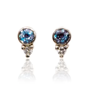 Alexandrite Bezel Set 14k Gold Stud Earrings With Lab Diamond Accent