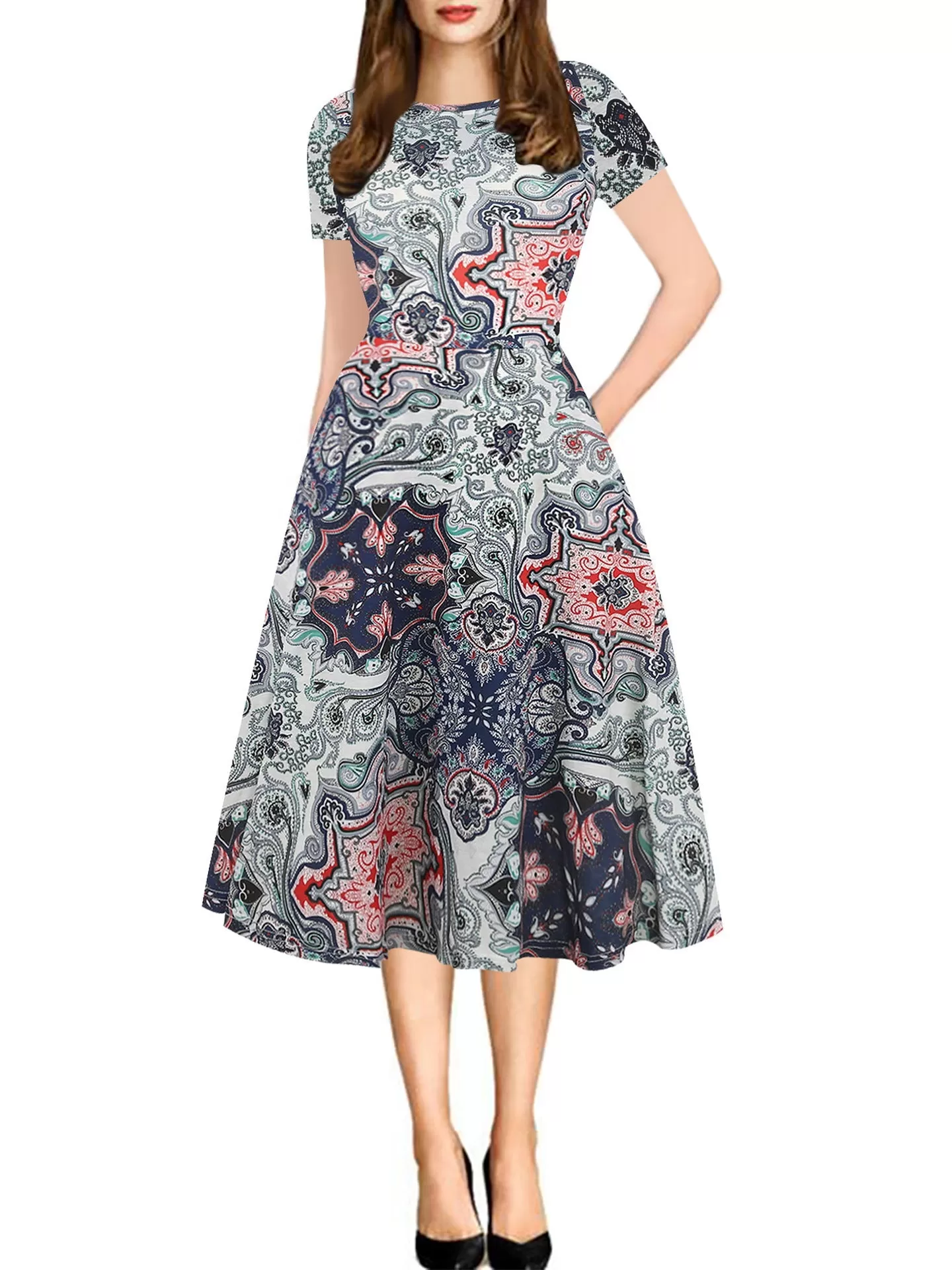 All-Over Print Pocket A-Line Dress