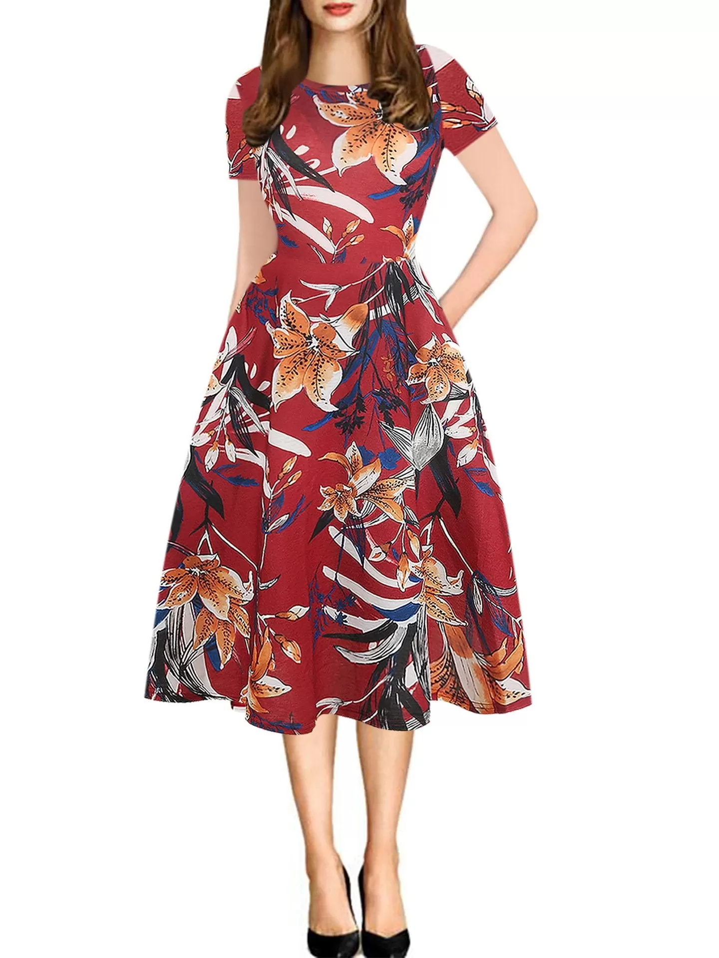 All-Over Print Pocket A-Line Dress