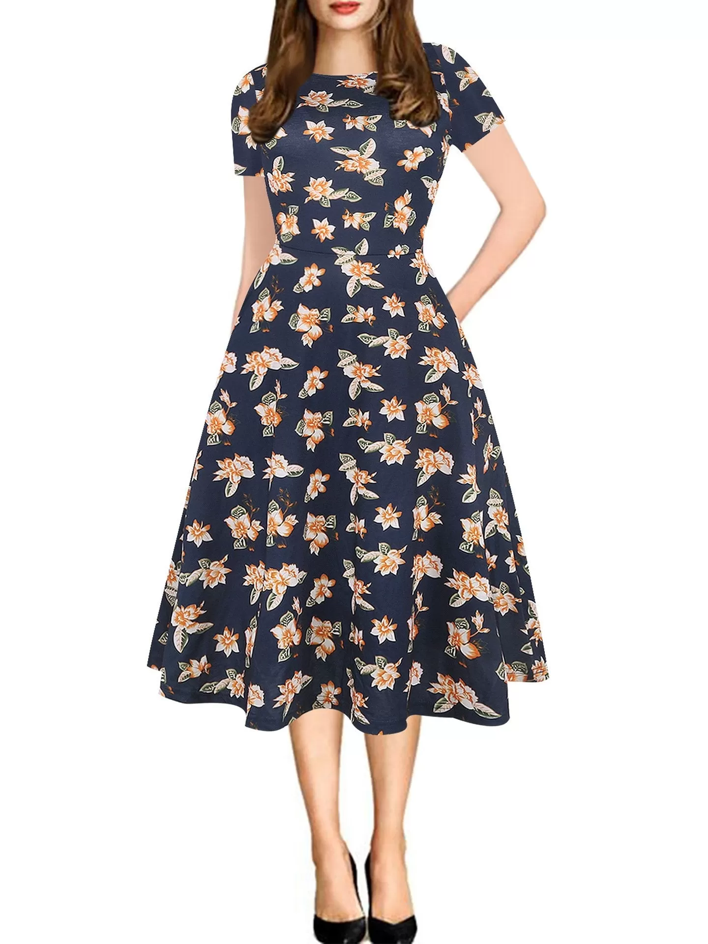 All-Over Print Pocket A-Line Dress