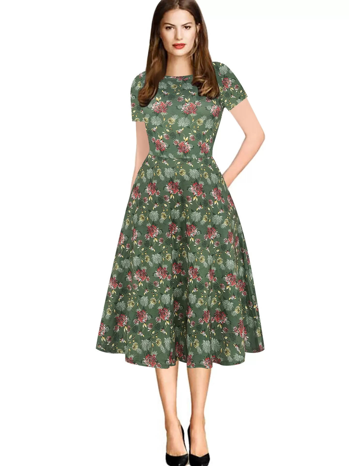 All-Over Print Pocket A-Line Dress