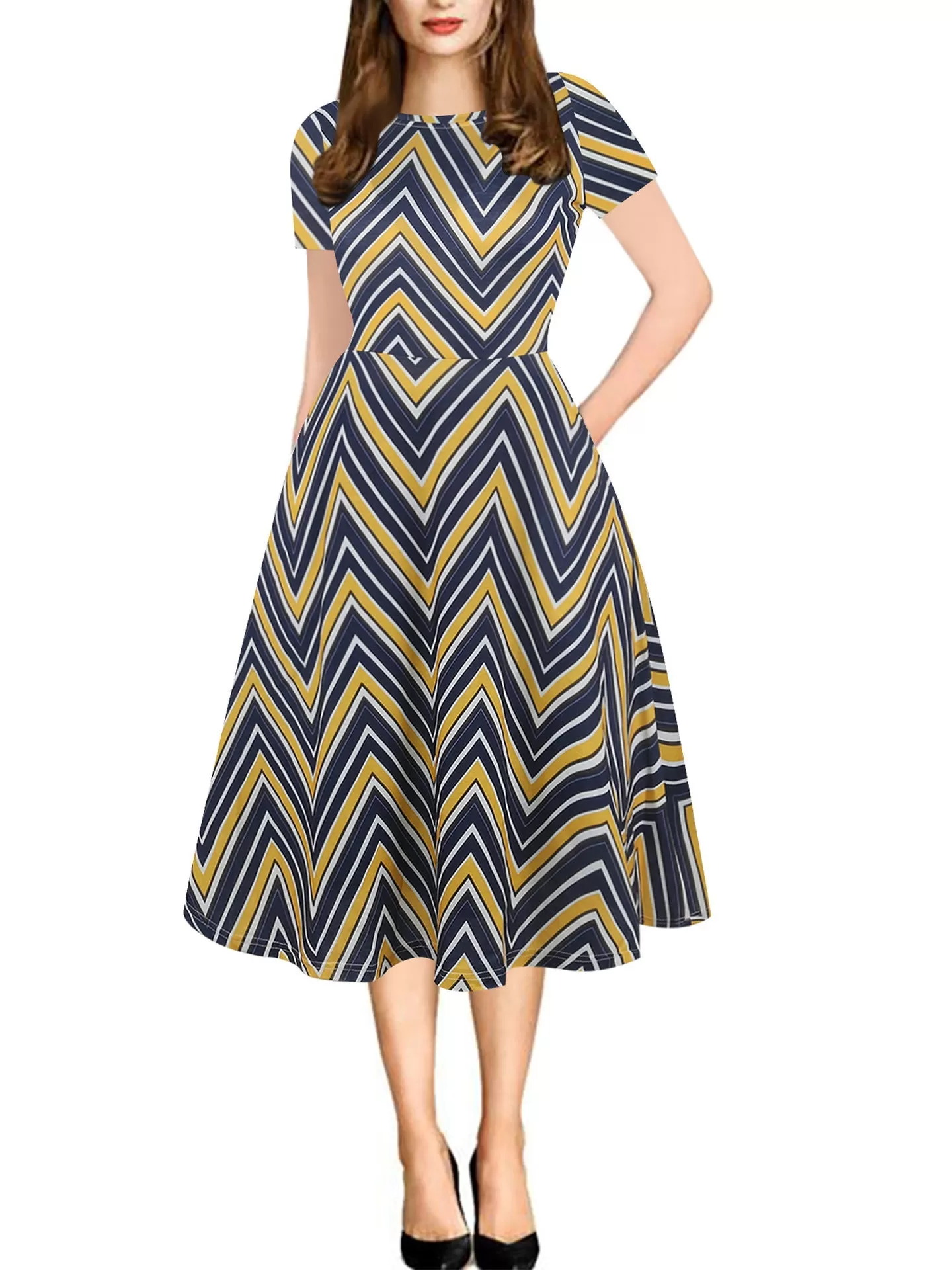 All-Over Print Pocket A-Line Dress