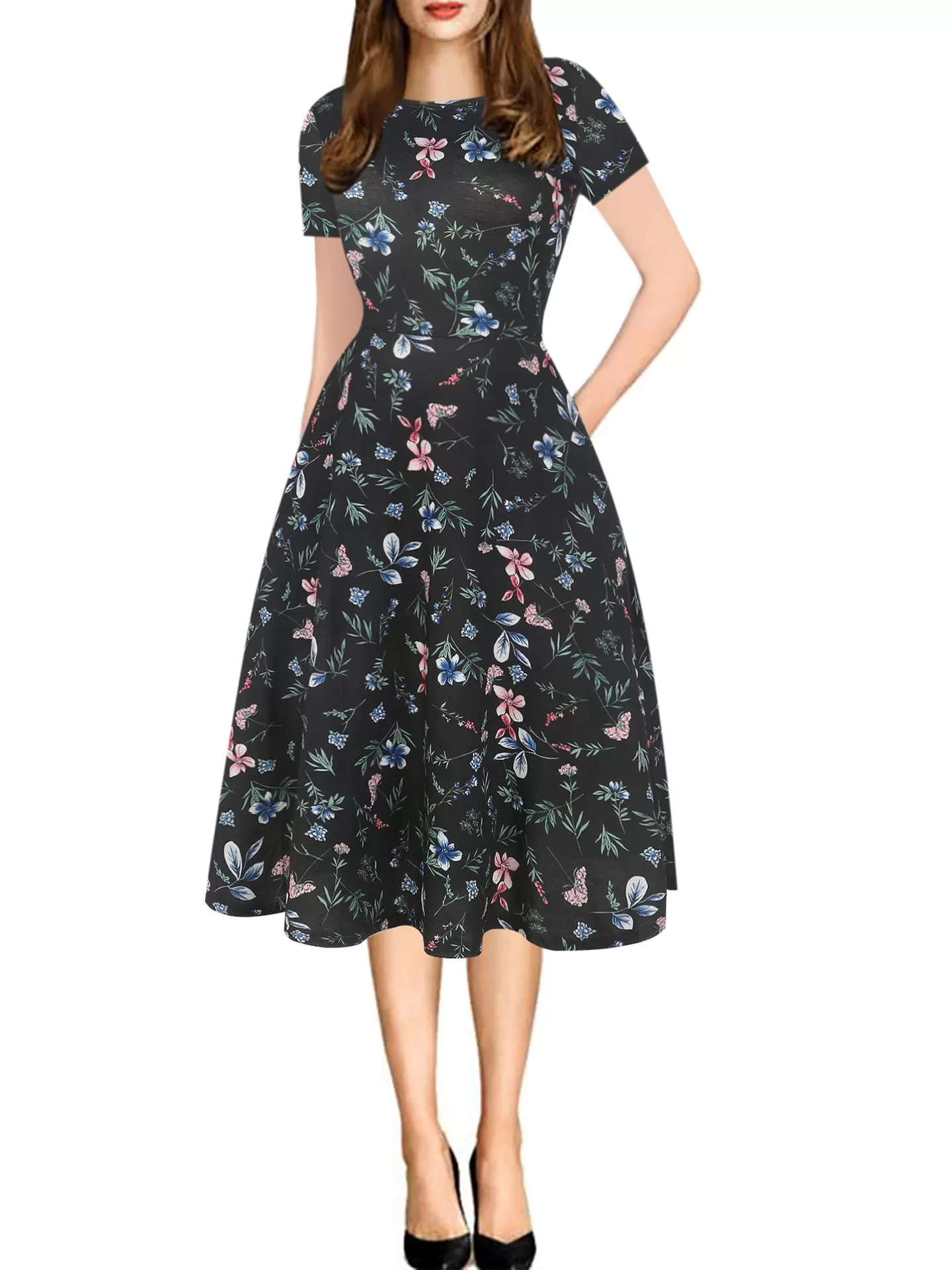 All-Over Print Pocket A-Line Dress