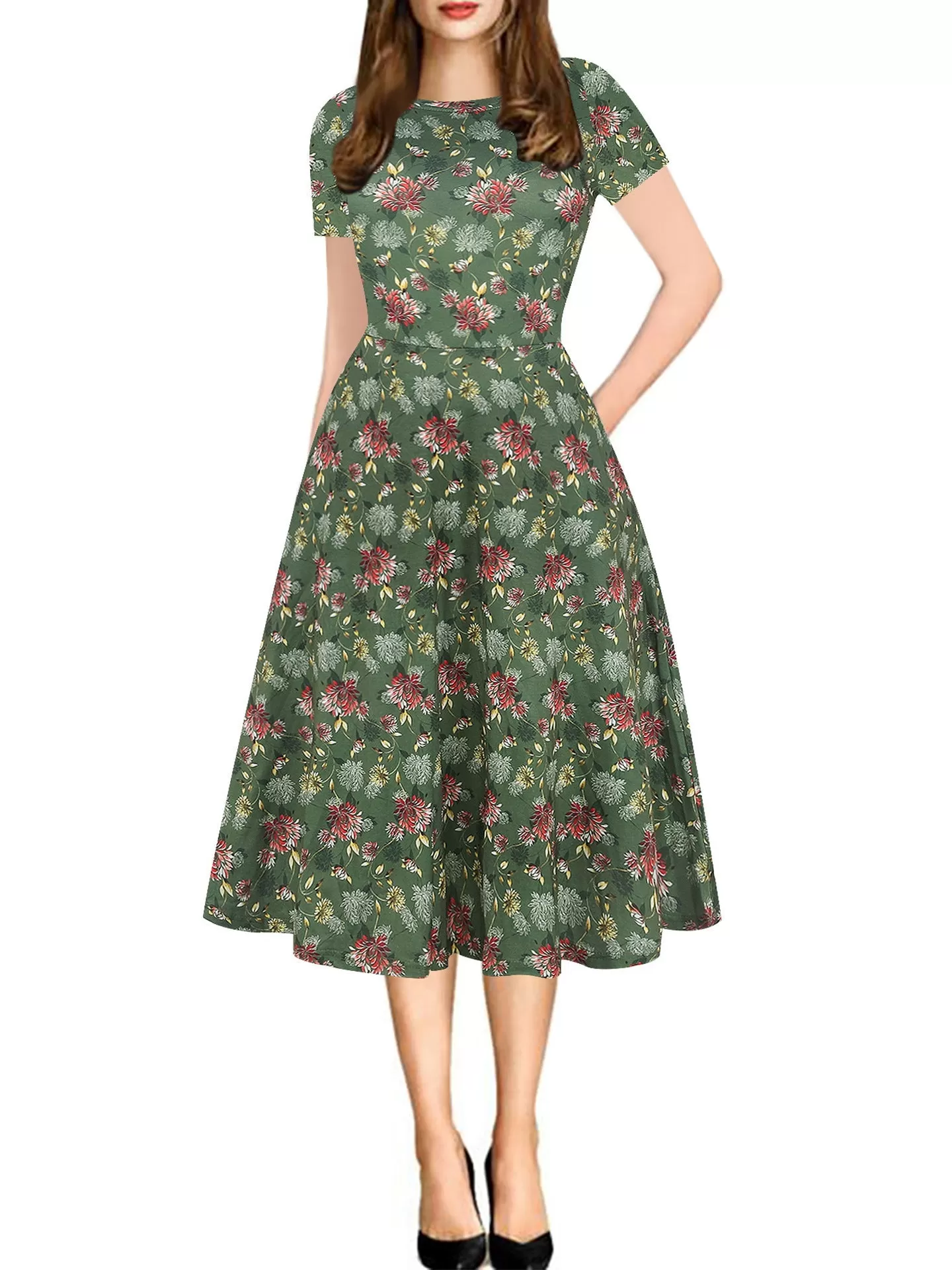 All-Over Print Pocket A-Line Dress