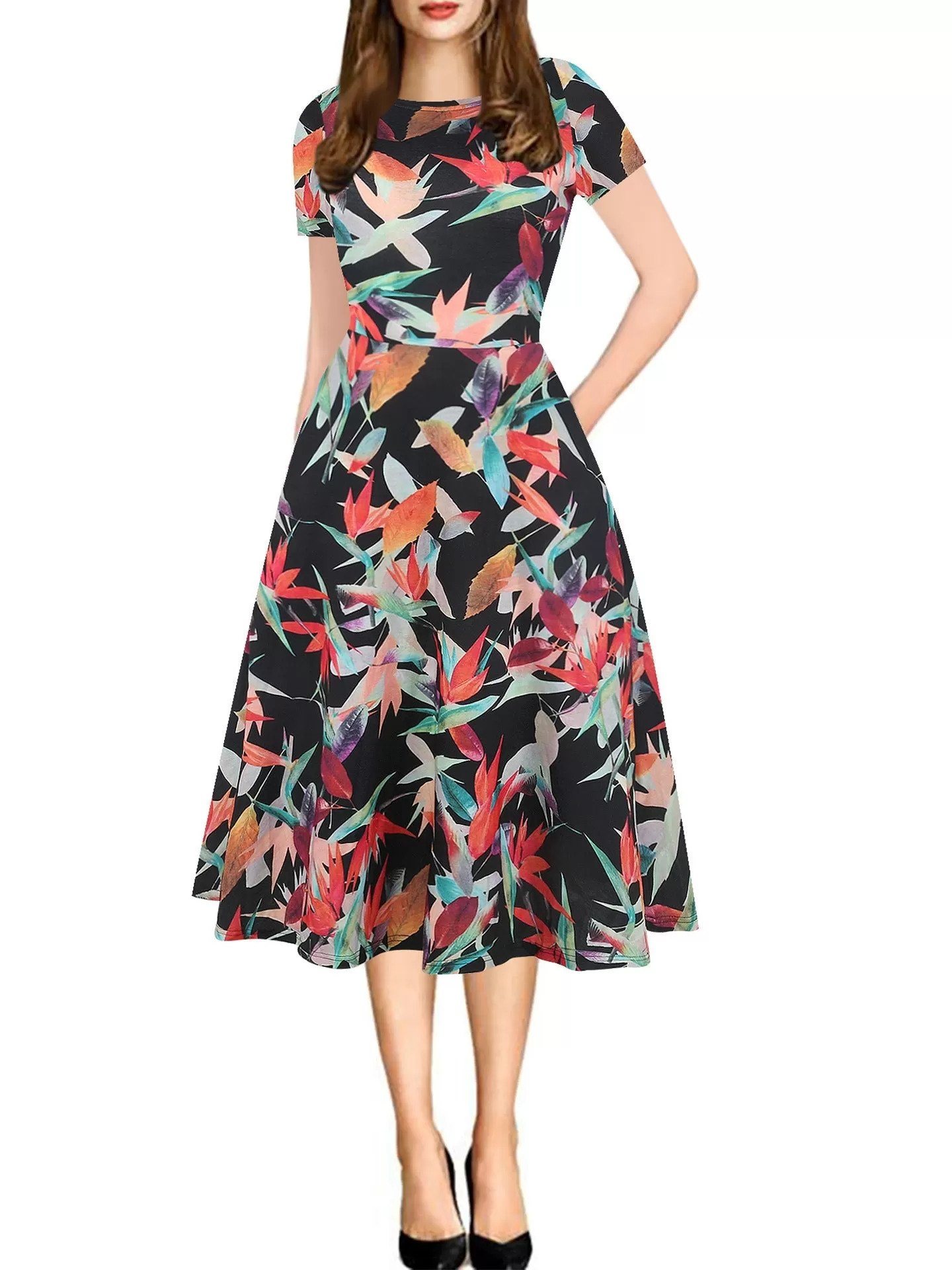 All-Over Print Pocket A-Line Dress