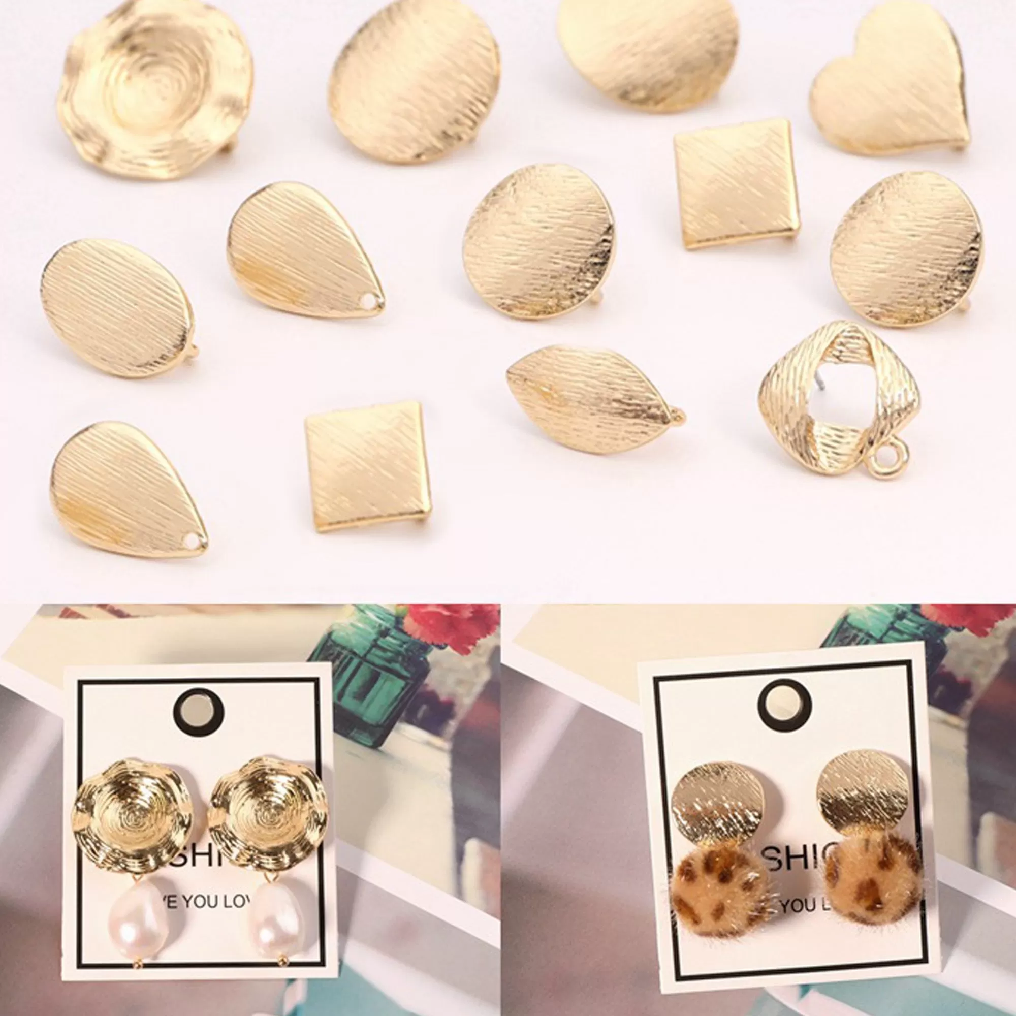 Alloy Curved Post Earrings Findings Simple Connector Stud Ear Accessories DIY Making Jewelry Golden Plated 6pcs 102823