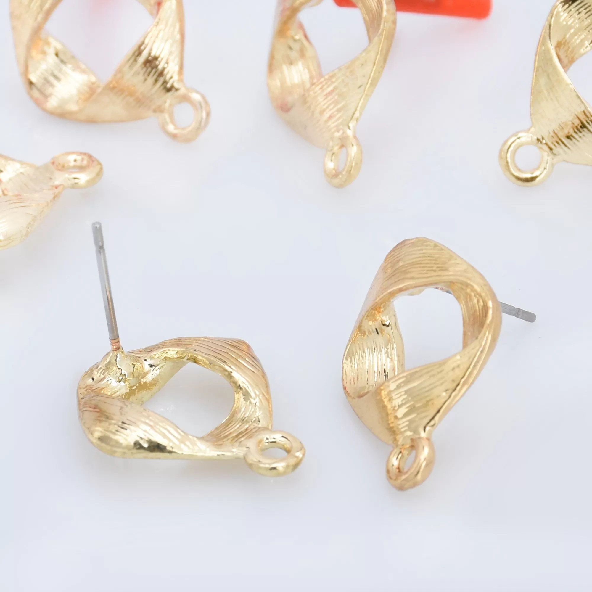 Alloy Curved Post Earrings Findings Simple Connector Stud Ear Accessories DIY Making Jewelry Golden Plated 6pcs 102823