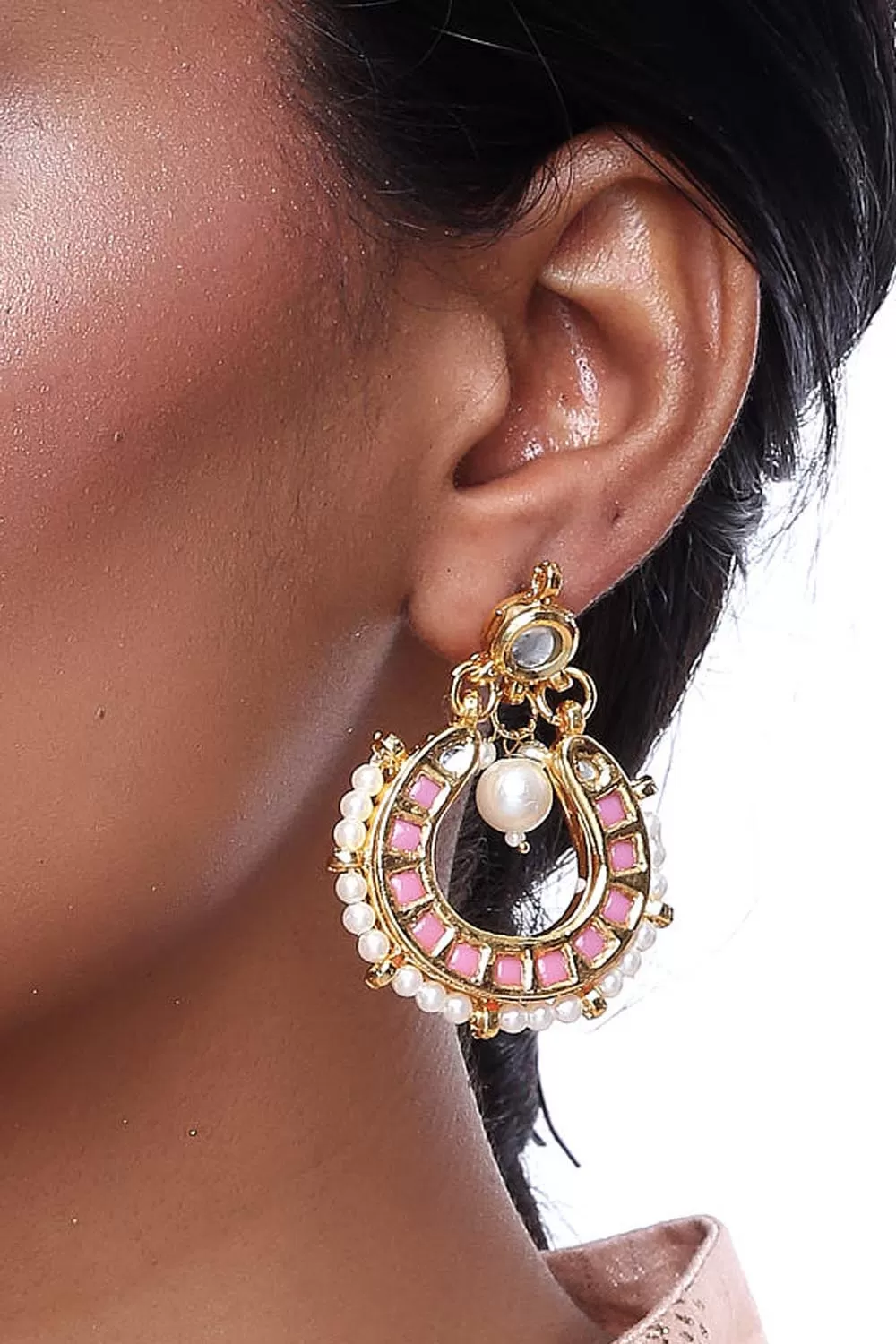 Alloy Large Dangle Earrings in Light Pink