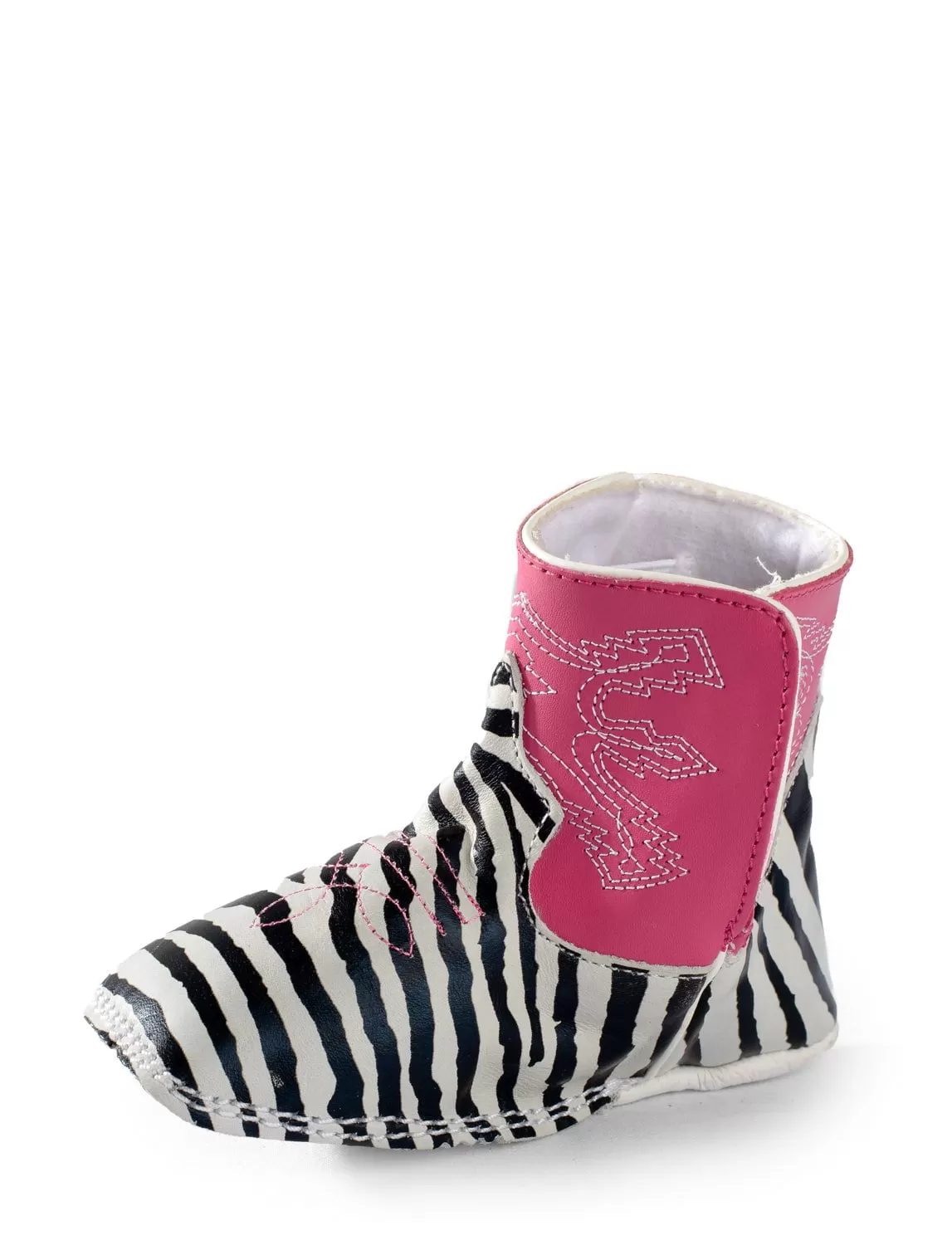 Anderson Bean Infant Girls Baby Zebra Pink Leather Cowboy Boots