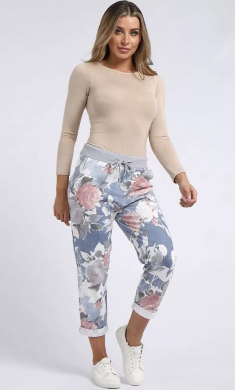 Anne   Kate Italian English Rose Light Denim Print Pant 10-12