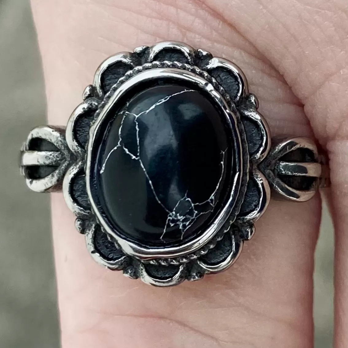 Antique Black Stone Ring - R234