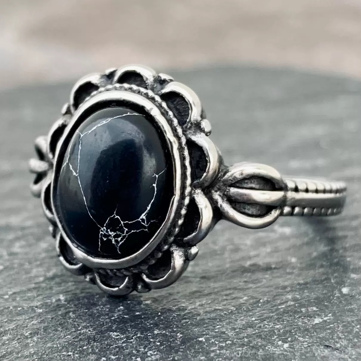 Antique Black Stone Ring - R234