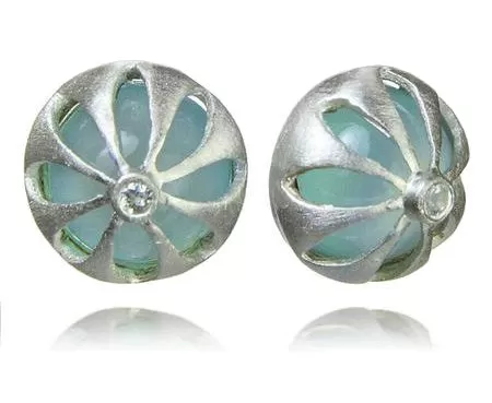 Arabesque Flower Cut Out Studs Aqua Chalcedony