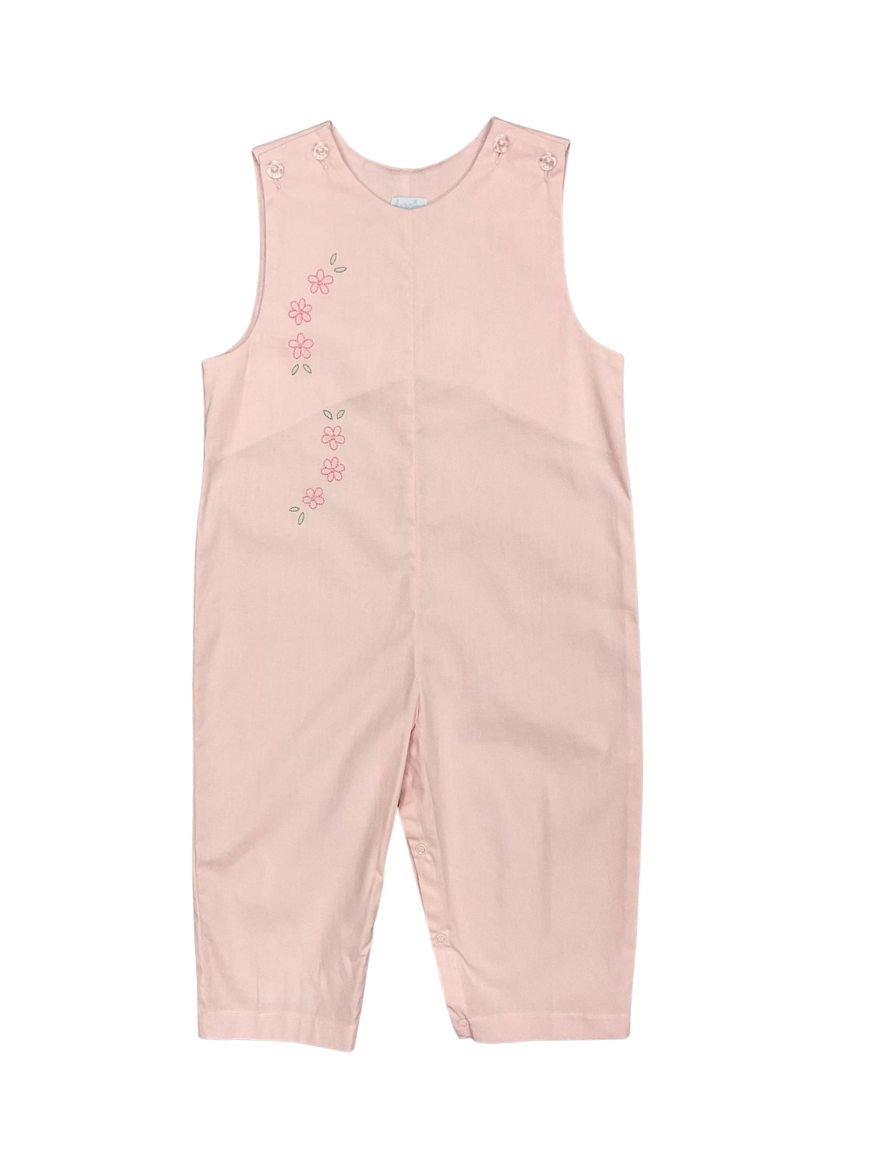 Auraluz Pink Overall with Pink Flower Embroidery