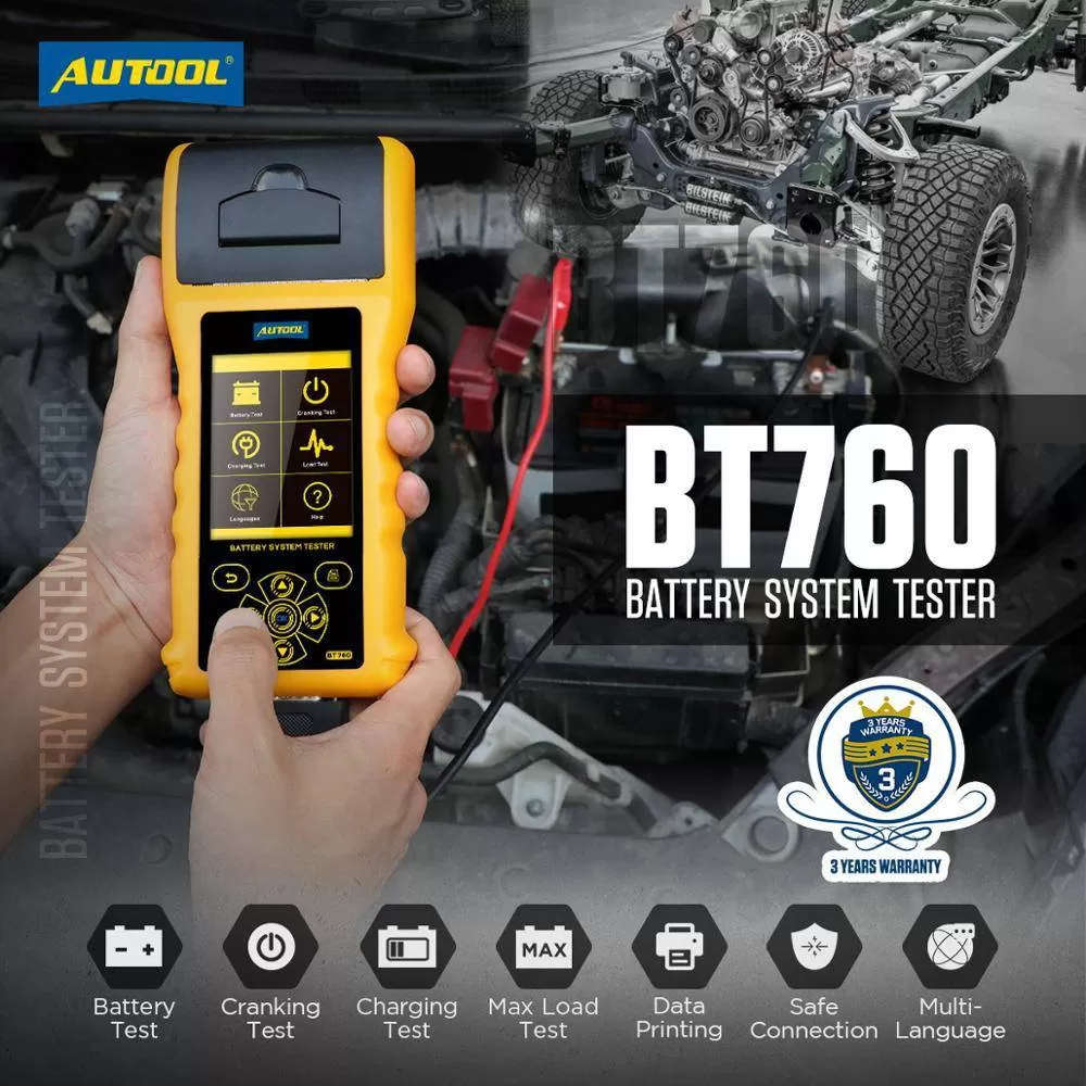 AUTOOL BT760 Car Battery Tester Analyzer 12V 24V Auto Cranking Charging Test Tool With Printer Diagnostic