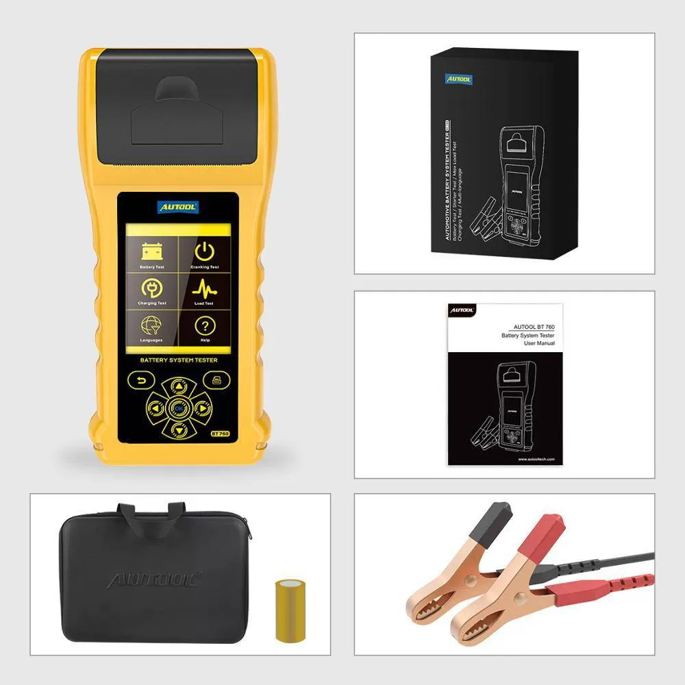 AUTOOL BT760 Car Battery Tester Analyzer 12V 24V Auto Cranking Charging Test Tool With Printer Diagnostic