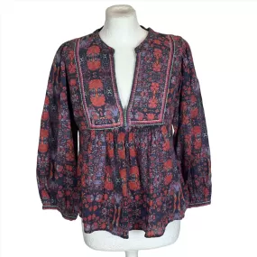 Ba&Sh Navy Floral Print Cotton Tunic Top S