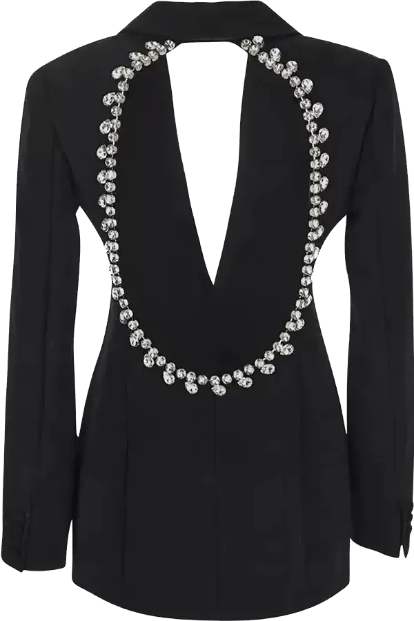 Back Cutout Diamond Crystal Black Blazer