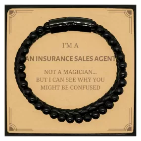 Badass Insurance Sales Agent Gifts, I'm Insurance Sales Agent not a magician, Sarcastic Stone Leather Bracelets for Insurance Sales Agent Birthday Christmas for  Men, Women, Friends, Coworkers