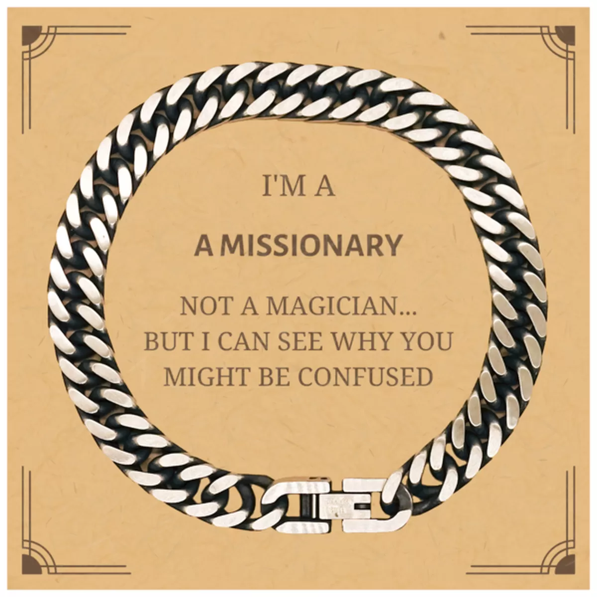 Badass Missionary Gifts, I'm Missionary not a magician, Sarcastic Cuban Link Chain Bracelet for Missionary Birthday Christmas for  Men, Women, Friends, Coworkers