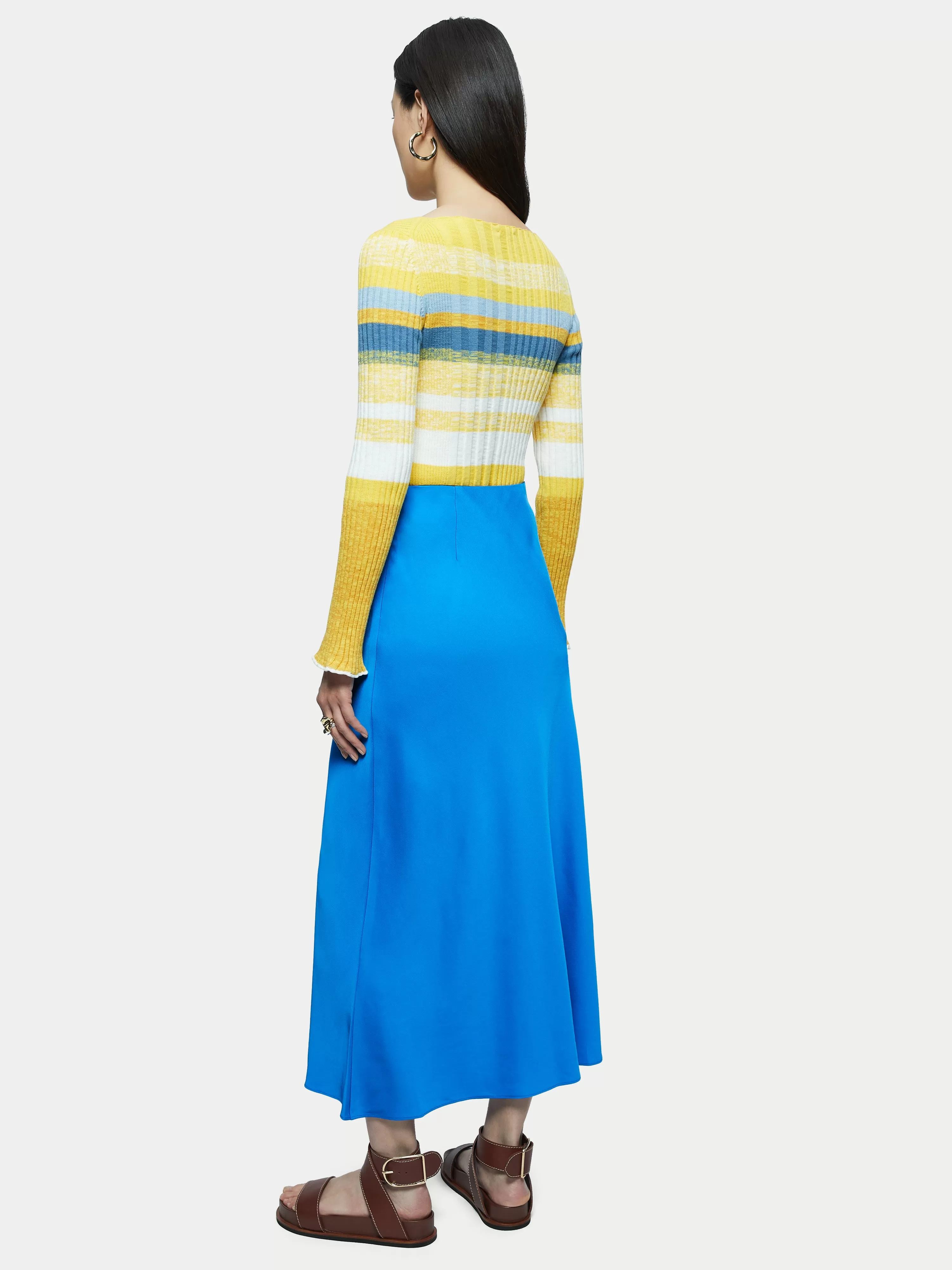 Bias Cut Maxi Skirt | Blue