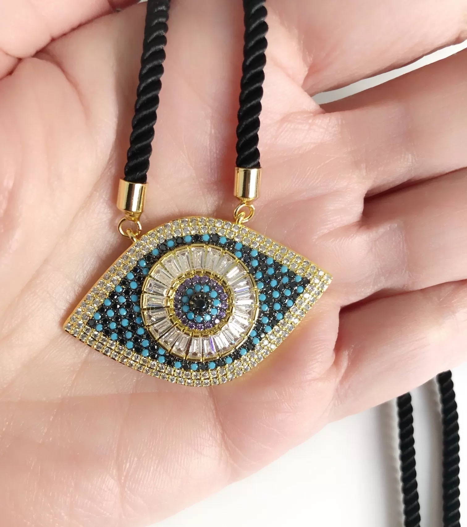 Black Cord Evil Eye Adjustable Necklace