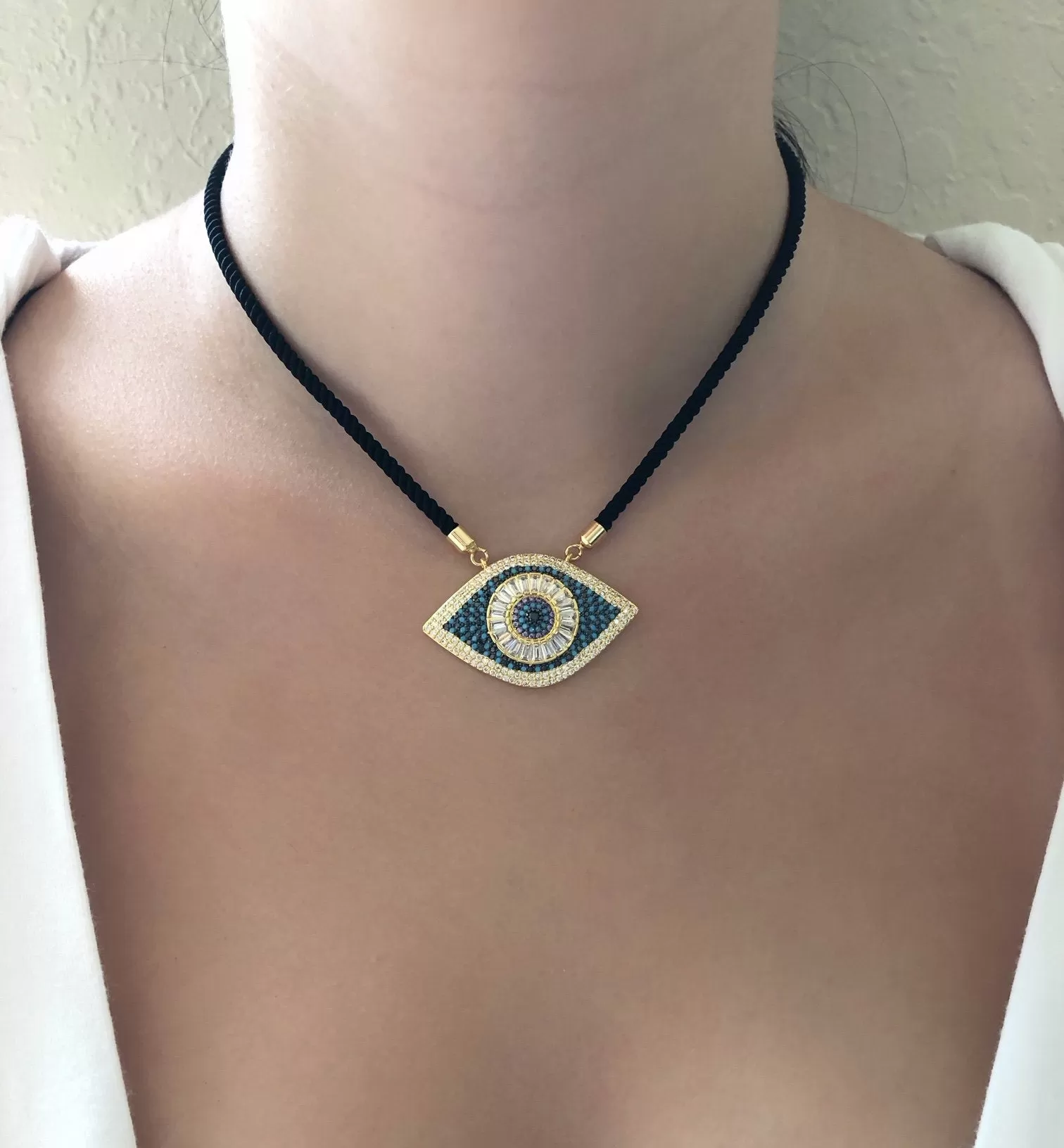 Black Cord Evil Eye Adjustable Necklace