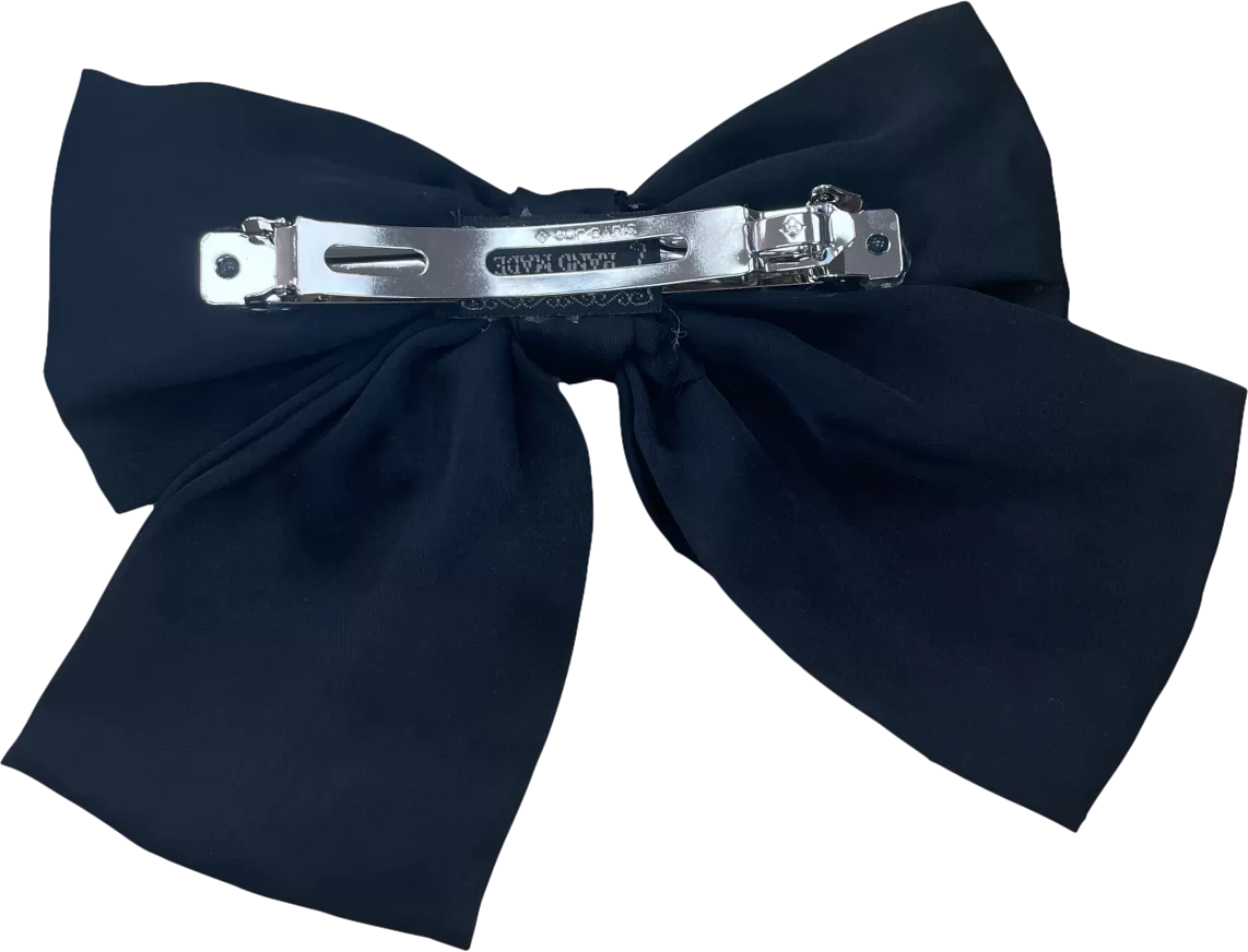 Black Handmade Satin Oversized Bow Hair Clip One Size