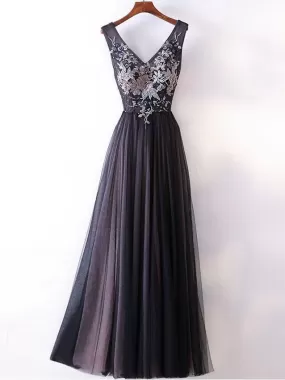 Black Lace Tulle Prom Dress Beautiful  Cheap Long Prom Dress #ER139