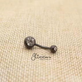 Black Titanium I.P Surgical Steel Double Gem Belly Button Ring - Clear